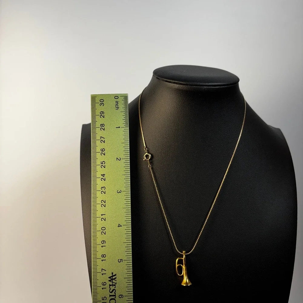 Pendant Necklace‎ Gold Tone Delicate Trumpet Charm Cute